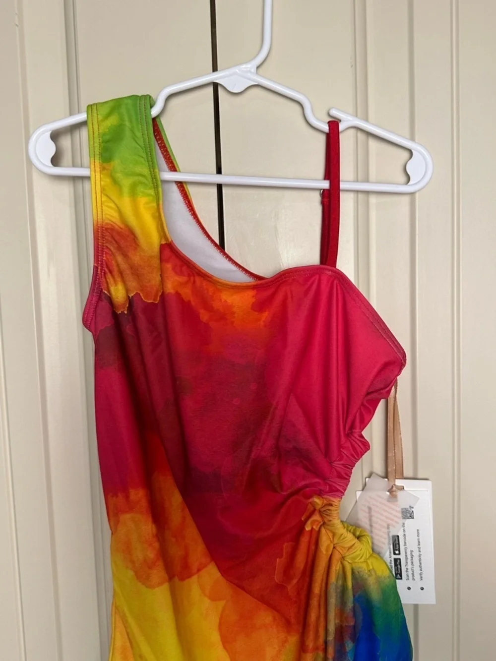 Girls Grace Karin One Piece Rainbow Watercolor Swimsuit Size 10 Cutout Ruched